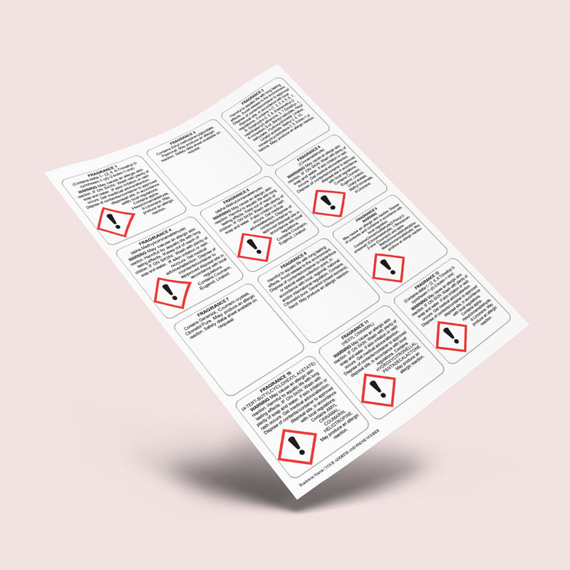 CLP Labels for 12 Fragrances – Vertical Layout (20 stickers)