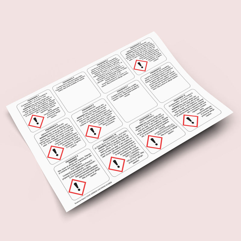 CLP Labels for upto 12 Fragrances – Horizontal Layout (20 stickers)