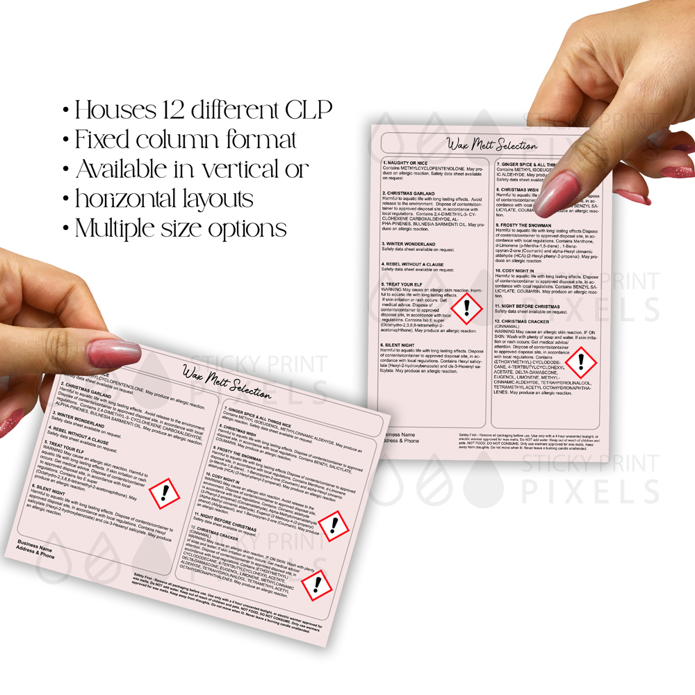 CLP Labels for upto 12 Fragrances – Multi-Size, Vertical & Horizontal Layouts