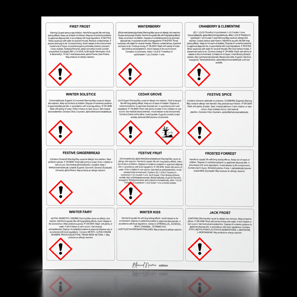Multi-Fragrance CLP Labels – 12 Fragrances – 10 Stickers – 130mm x 160mm