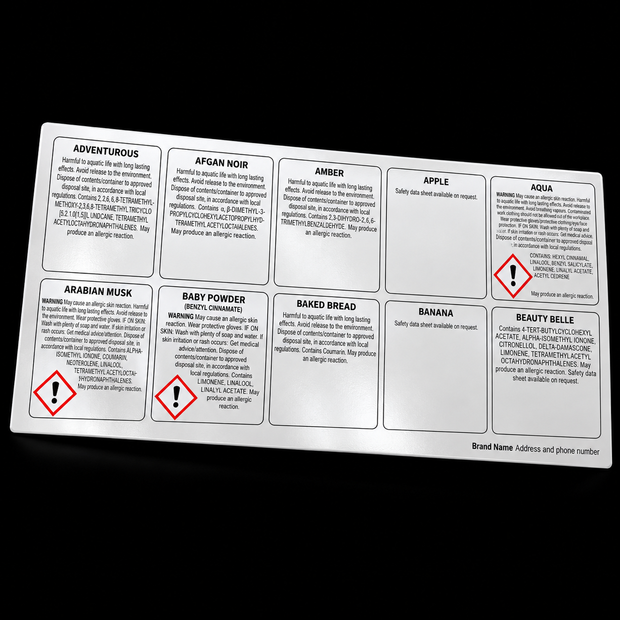 Multi-Fragrance CLP Labels – 10 Fragrances – 10 Stickers - Horizontal