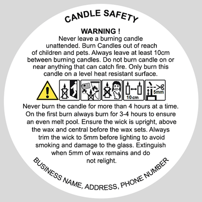 51mm Round Custom address candle safety labels - by Sticky Print Pixels