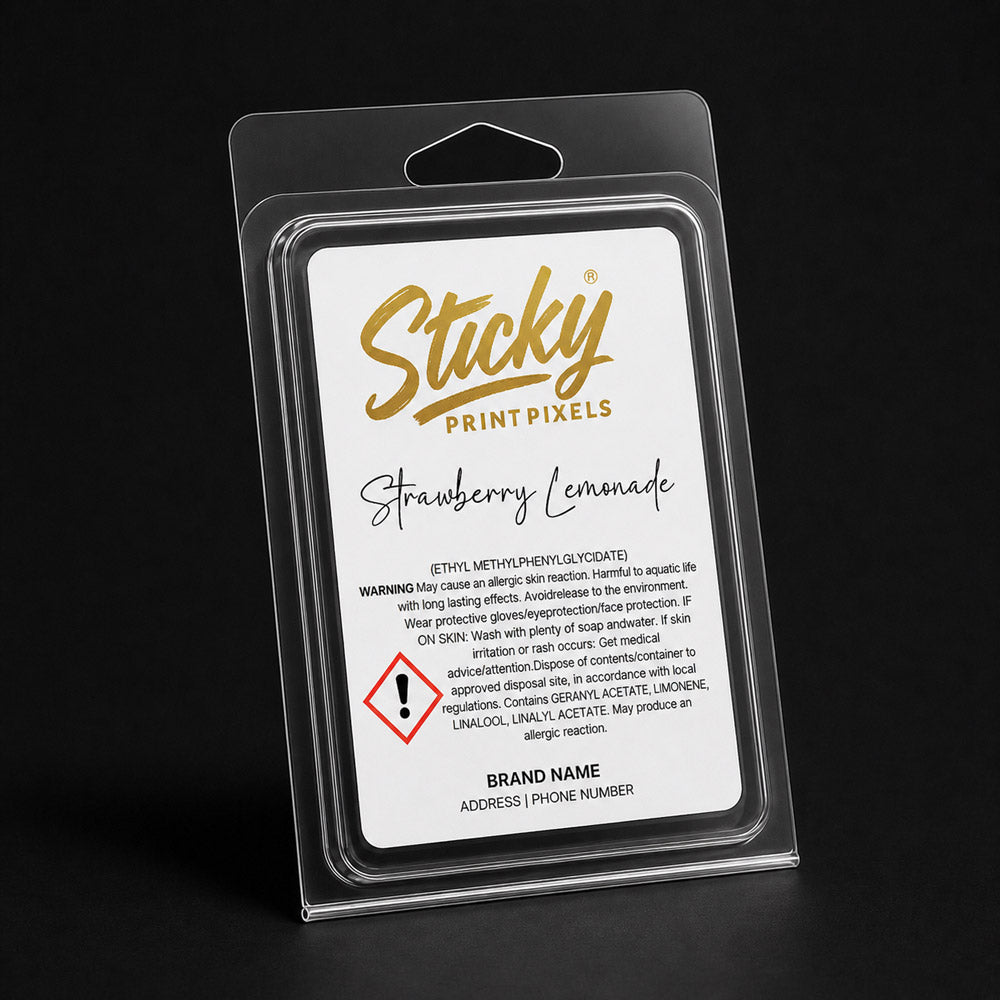 Custom CLP Labels with Logo 65mm x 85mm – Wax Melt, Clamshell & Product Labels (10%)