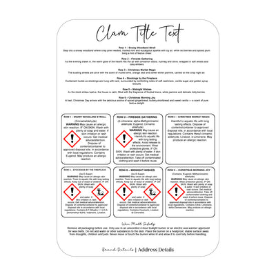 Custom GB CLP Label Printing – 6 Fragrance Sheet for FOS 24-Cell Heart & Star Clams