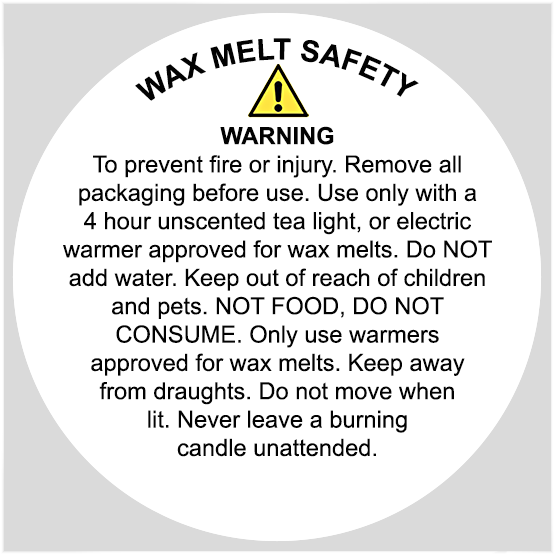 50mm - Wax Melt Safety Label - Black / White Text - Cosy Owl